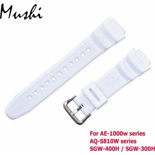 Rubber Strap for Casio AE-1000w AQ-S810W SGW-400H / SGW-300H Silicone Watchband Pin Buckle Strap Watch Wrist Bracelet White+Tool