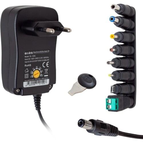 S-LINK SL-129C 3 VOLT - 12 VOLT 2 AMP ADJUSTABLE 8 END SWITCH MODE PLASTIC CASE ADAPTER