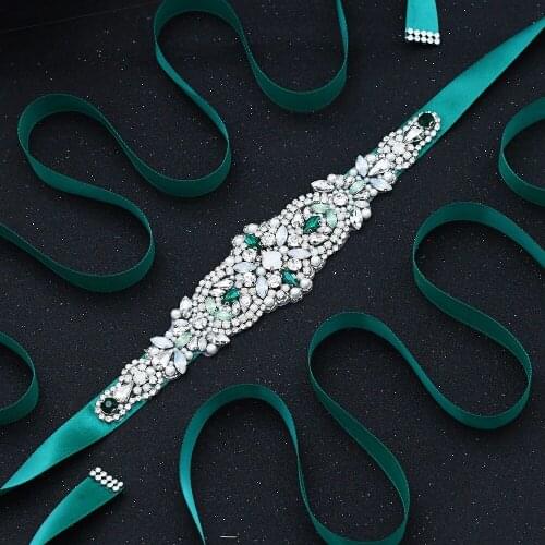 ZMS452 Dark Green Rhinestone Wedding Belt Bride Accessories Girl Bachelorette Party Prom Dress Decoration Woman Luxurious Sash