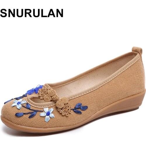 SNURULAN Brand 3D Flowers Appliques Women Linen Slip on Ballet Flats Breathable Fabric Ladies Casual Chinese Shoes ballerinaE600