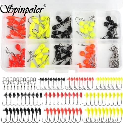 Spinpoler 100pcs Mini Jig Head Hook 0.5g/0.7g/1.1g Ultra Super Light Micro Fishing Hooks Kit For Winter Fishing Jigging Walleye