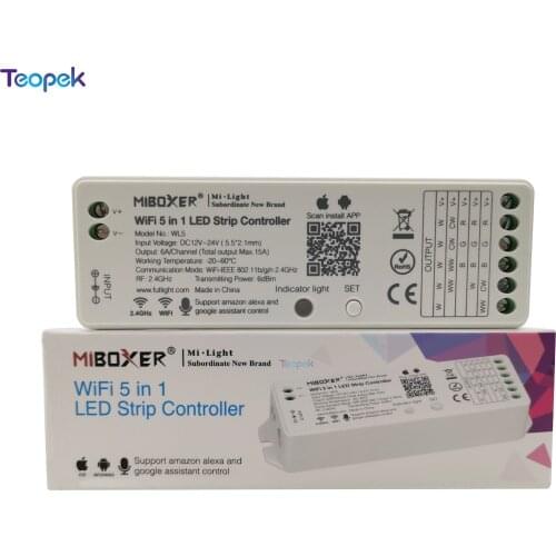 MiBoxer WL5 5 in 1 WiFi LED Controller for Single Color CCT RGB RGBW RGB+CCT LED Strip Support Amazon Alexa Goolge Voice Control