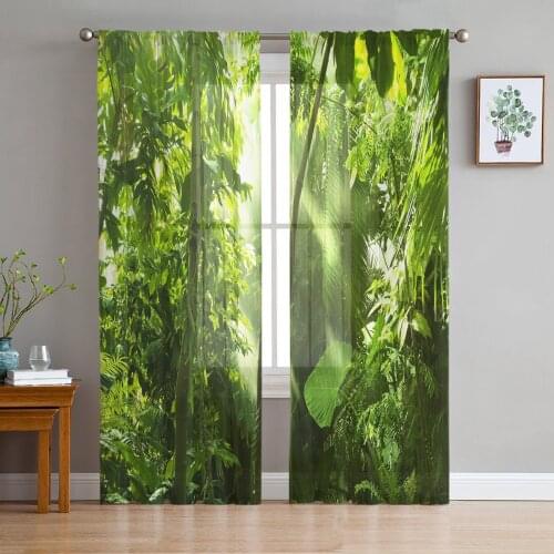 Green Leaves Tree Jungle Tulle Curtains For Living Room Bedroom Transparent Tulle Curtains Window Drapes Sheer Curtain