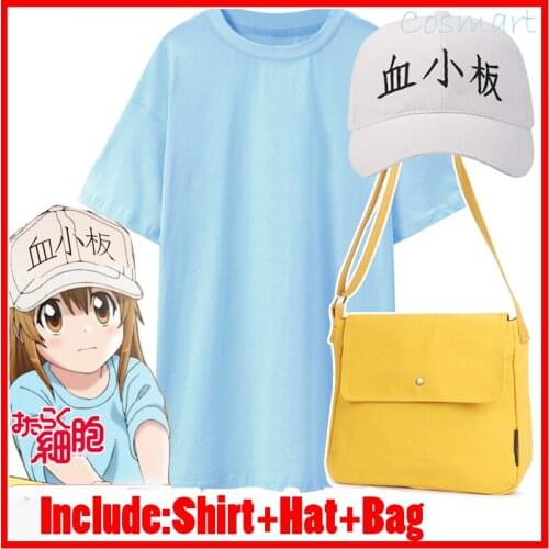[STOCK]Shirt+Hat+Bag Amine Cells At Work Blood Platelet Cosplay Costume For Halloween Carnival 2018