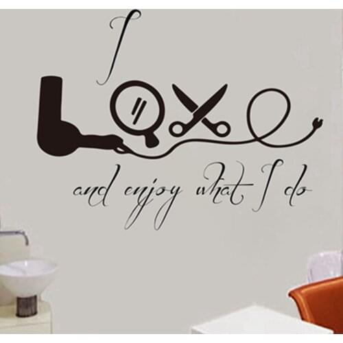 Hairdresser Wall Decals I Love Enjoy what i do Hairstylist Hairdressing Quote Vinyl Stickers Hair Salon Wall Window Decor