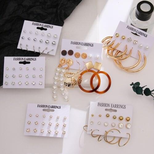 ALIUTOM Vintage Pearl Acrylic Drop Set Earrings Women Bohemia Crystal Geometric Leopard Acrylic Brincos Earrings Jewelry Gift