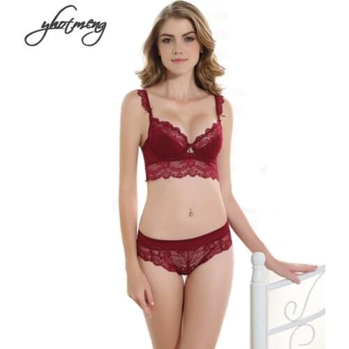 Yhotmeng Ultra-thin lace bra set lingerie sexy hot erotic hot sale the push up bra transparent lace plus size lingerie set