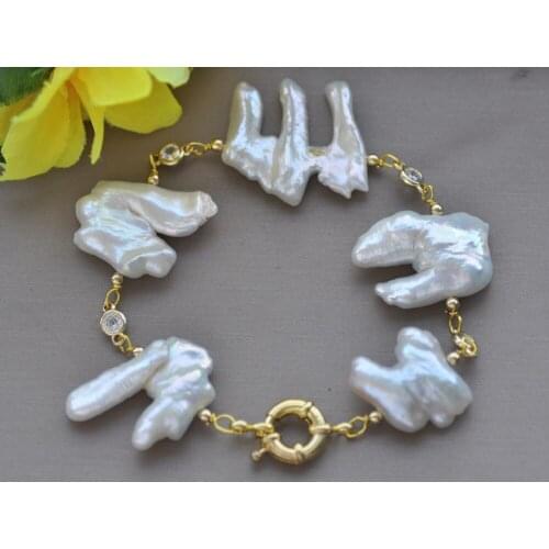 Z11074 8" 30mm White Baroque Dens Pearl CZ Chain Bracelet
