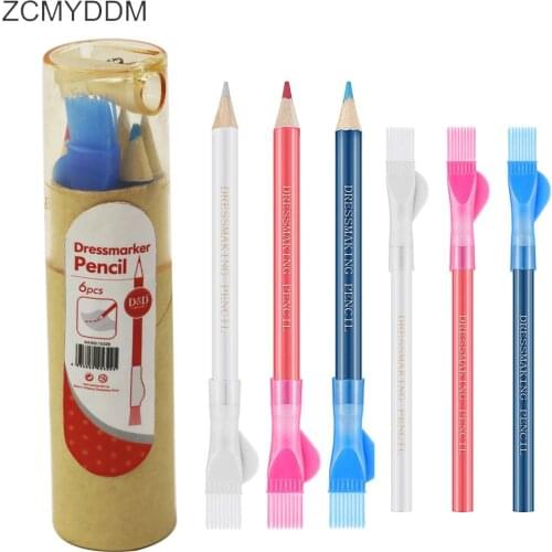 ZCMYDDM 6pcs Dressmaker Pencil with Sharpener Fabric Water Soluble Pen for Fabric Patchwork Marking Needlework DIY Sewing Tools