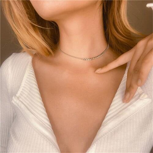 2021 Boho Thick Chains Stitching Necklace For Women Female Fashion Vintage Gold Silver Color Simple Bead Chain Jewelry Gift