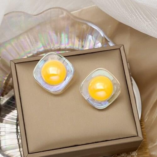 Summer Transparent Colorful Square Round Earrings For Women Girls Fashion Geometric Acrylic Stud Ear Jewelry Party Gifts