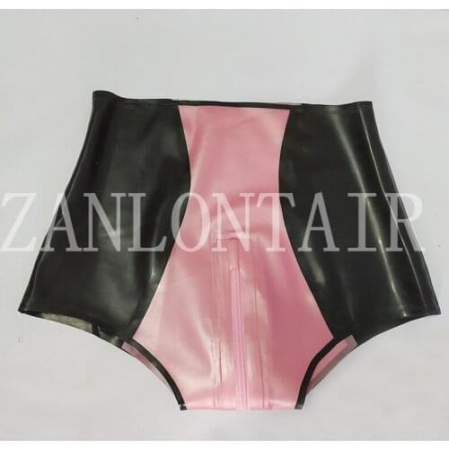 Women female girl handmade latex middle color pearl pink high waist sexy exotic crotch zip lingerie shorts underwear underpants