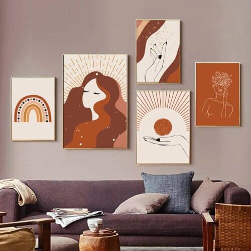 Abstract Line Sunshine Girl Rainbow Sun Wall Art Canvas Painting Nordic Posters And Prints Wall Pictures For Living Room Decor