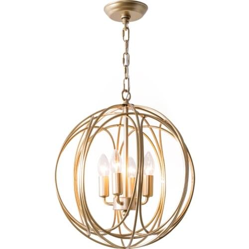 American gold line ball pendant lights bedroom living room lamp Nordic country dining room study iron candlestick hanging lamps