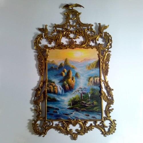 Antique Reproduction Brass Frame Mirror W79H142cm Oil Painting W95H162cm Luxurious Wall Decoration Classical Art and Craft
