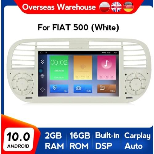 2+16G 7" HD1024*600 Android 10 Car DVD Player FOR FIAT 500 Car Radio GPS DSP WIFI 3G Steering Wheel Control Carplay Auto GPS