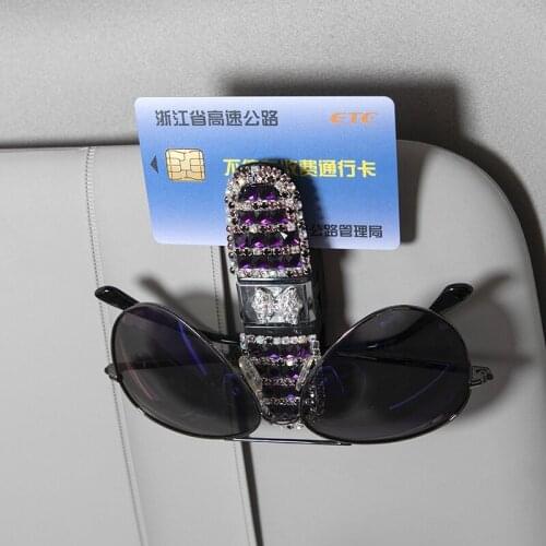 Flower Bling Car Sunglasses Holders Case Sun Visor Clip Glasses Mount Car Glasses Holder Auto Crystal Car Accessory Women Girls