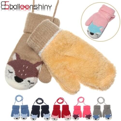 BalleenShiny Children Gloves For 1-3years Old Girls Boys Fox Winter Mittens Double-layer Knitted Wool Plus Velvet Warm Gloves