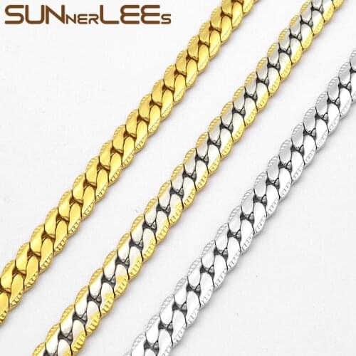 SUNNERLEES Jewelry Stainless Steel Necklace 7mm Herringbone Curb Link Chain Silver Color Gold Plated Mens Womens Gift SC21 N
