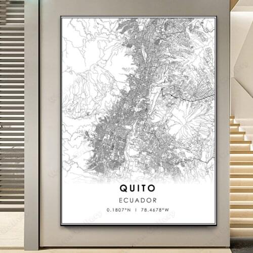 Black and White Ecuador City Quito The Map Poster HD Print Wall Art Canvas Nordic Landspace Painting for Home Decor