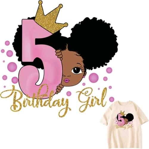 Cartoon Number 5 Birthday Children Iron-On Transfers For Clothing A-Level Kid T-Shirts Thermo Adhesive Patches Cute Girl Sticker