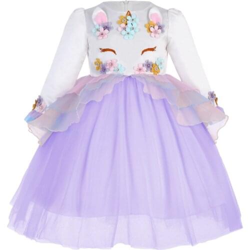 Fashion New Girls Dress Unicorn Costumes for Baby Kid Birthday Party Cosplay Princess Long Sleeve Cute Kids Dresses for Girls
