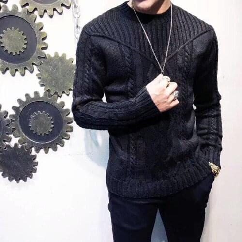 European autumn and winter ribbed new slim knit sweater pure color knitting handmade mens fashion long-sleeved luxury sweater