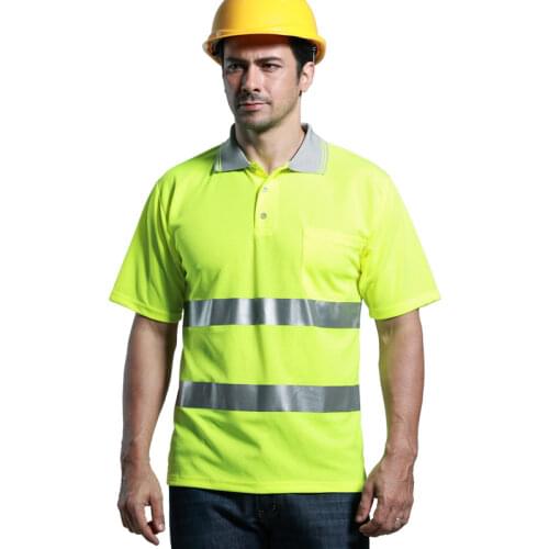 Outdoor Sports Fluorescent High Visibility Safety Work Shirt Summer Breathable Work Polo Reflective t-shirt Quick Dry