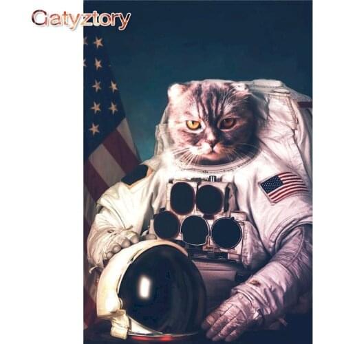GATYZTORY 40x50cm Acrylic Paint By Numbers Cat Astronaut Oil Painting By Numbers On Canvas Animals Frameless DIY Home Decor