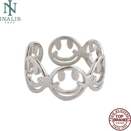 INALIS Simple Ring For Women 925 Sterling Silver Student Charms Korea Style Smiling Faces Open Adjustable Rings Fine Jewelry