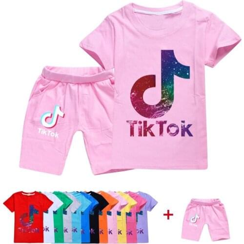TIK TOK Boys Girls Suit T-Shirts Summer Suit Short Sleeve Children Clothing Cartoon Print Baby Clothes Kids T-Shirt
