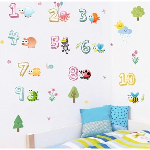 Creative Animal Number Cartoon Wall Sticker Children Room Kindergarten Classroom Layout Early Education Self-adhesive Paper