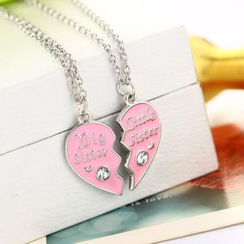 BOTU Creative Can Be Pieced Together Heart Love Sisters Pendant Necklace Peach Heart Diamond Set Ornament Jewelry for Women