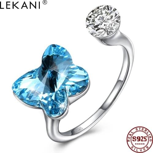 LEKANI 925 Sterling Silver Rings For Women Colorful Star Austria Crystal With Round CZ Adjustable Ring Anniversary Jewelry