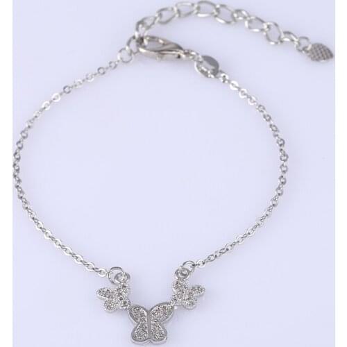 Fashion Jewelry Shining Zircon Three Butterfly Charms Bracelets & Bangles For Women Diy Micro Pave Animal Bead Bracelets Bijoux