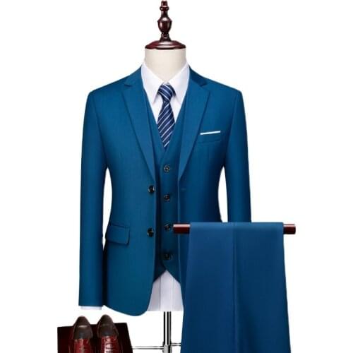 Mens Suit 3-piece Suit Royal Blue Wedding Blazer Business Casual Solid Color Suit Tuxedo Groom Suits for Men Wedding Men Suit
