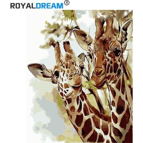 ROYALDREAM Giraffe Couple DIY Painting By Numbers Europe Abstract Canvas Painting For Living Room Wall Art