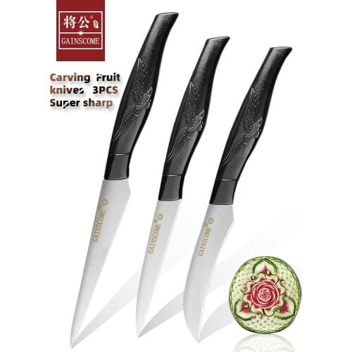GAINSCOME Vegetable Carving Knives Set 3PCS Professional Chef Kitchen Fruit Platter Main Knife ABS Plastic Super Sharp Scimitar