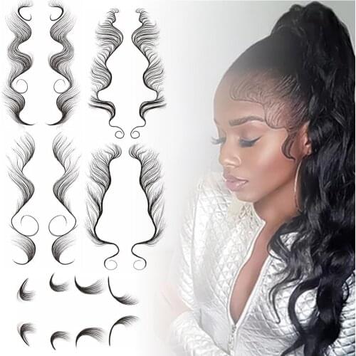 5 Types Baby Hair Edge Tattoo Sticker Curly Hair Edges Temporary Hairline Tattoo Sticker DIY Template Bangs Sticker dropshiping