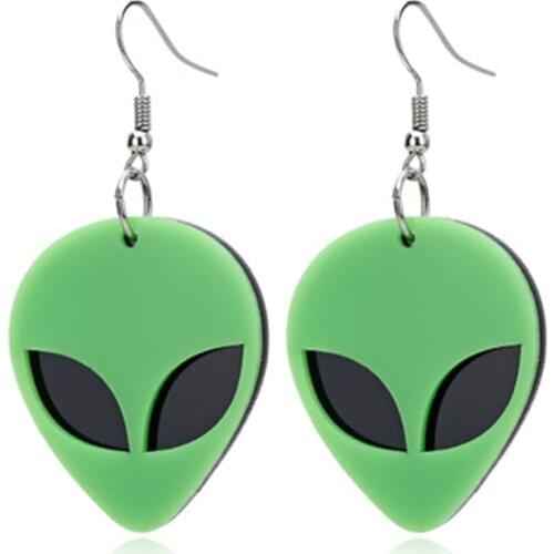 Creative Acrylic Saucer Man Alien Drop Earrings Exaggerated Neon Color Big Dangle Earrings Fashion Party Jewelry