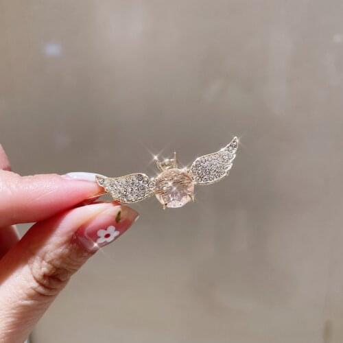 New Korean Angel Wings Pink Crystal Fashion Hairpin Bangs Clip Side Clip Cute Sweet Hair Card Elegant Girl Hair Accessories