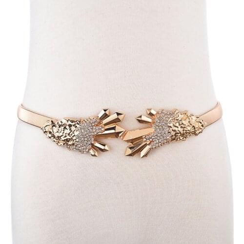 New fashion waist chain womens elastic metal thin belt dress with elegant inlaid skirt