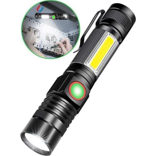The new mini flashlight portable lighting USB charging tail with magnet multi-function bright LED flashlight flashing