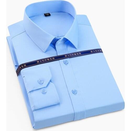 Top Quality Mens Dress Shirts Long Sleeve Office Bamboo Fiber No Ironing Slim Fit Business Blouse