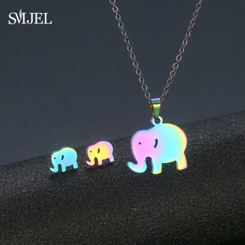 Trendy Stainless Steel Luck Animal Pendant Necklaces for Women Fashion Mom Baby Elephant Necklace Studs Accessories Jewelry Gift