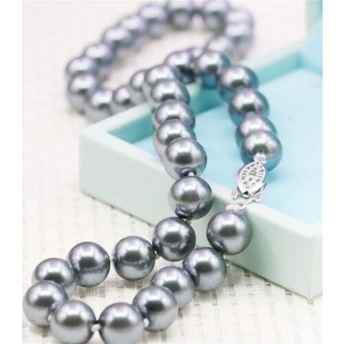 10mm Round Silver Color Gray Pearl Shell Necklace Women Girls Hand Made Jewelry Making Design Fashion Accessory Gifts For Mother