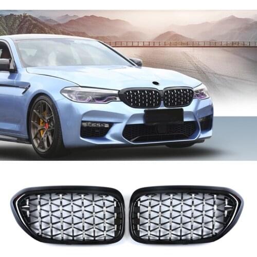 A Pair Car Front Bumper Kidney Grille Grill Diamond Meteor Style For BMW 5 Series G30 G38 2017 2018 2019 2020 Auto Accessories