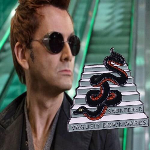 Rep your favorite demon Crowley with this delightfully hilarious Good Omens bookish enamel pin