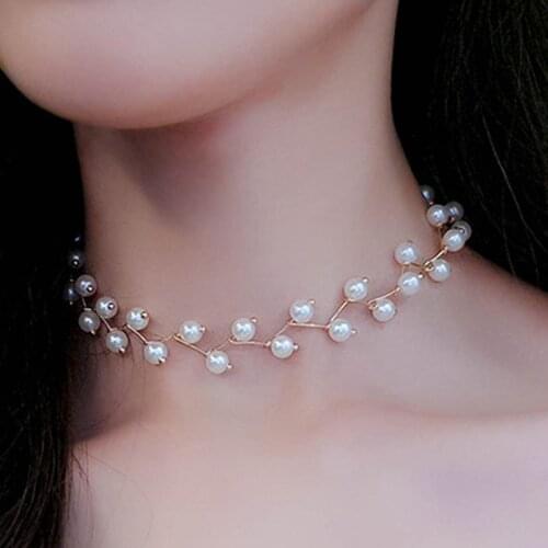 Simple Short Neck Chains Imitation Pearl Necklace Choker Neckband Necklace for Women Girl Jewelry Accessories