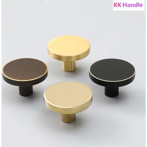 PVD Gold Brass Simple Cabinet Knob Handle Round Dresser Knobs black Brass Drawer Pulls Knob Kitchen Cupboard Knobs